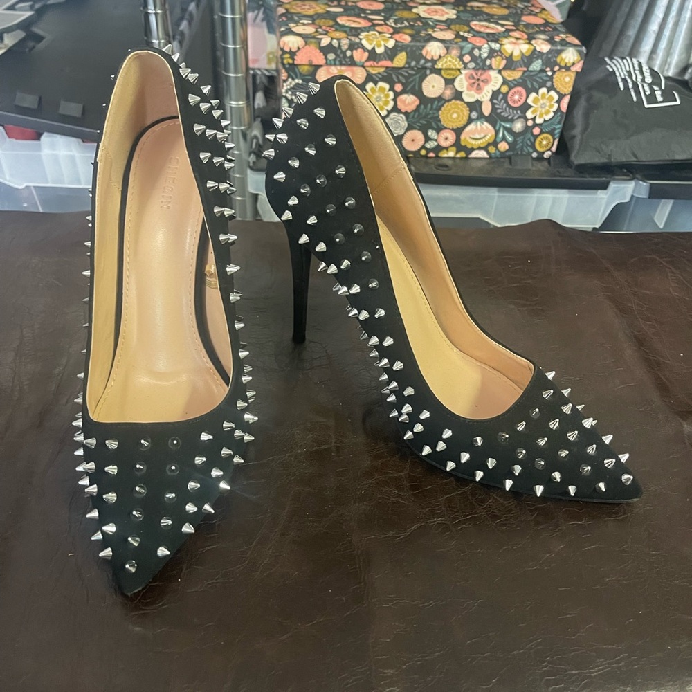 Black Suede and Silver Stud Pumps